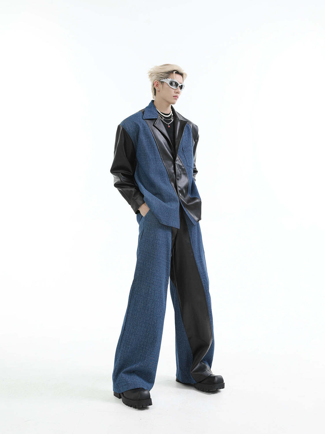 【24s Aug.】PU Leather Patchwork Jacket Set-IYAMIUIO