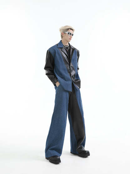 【24s Aug.】PU Leather Patchwork Jacket Set-IYAMIUIO