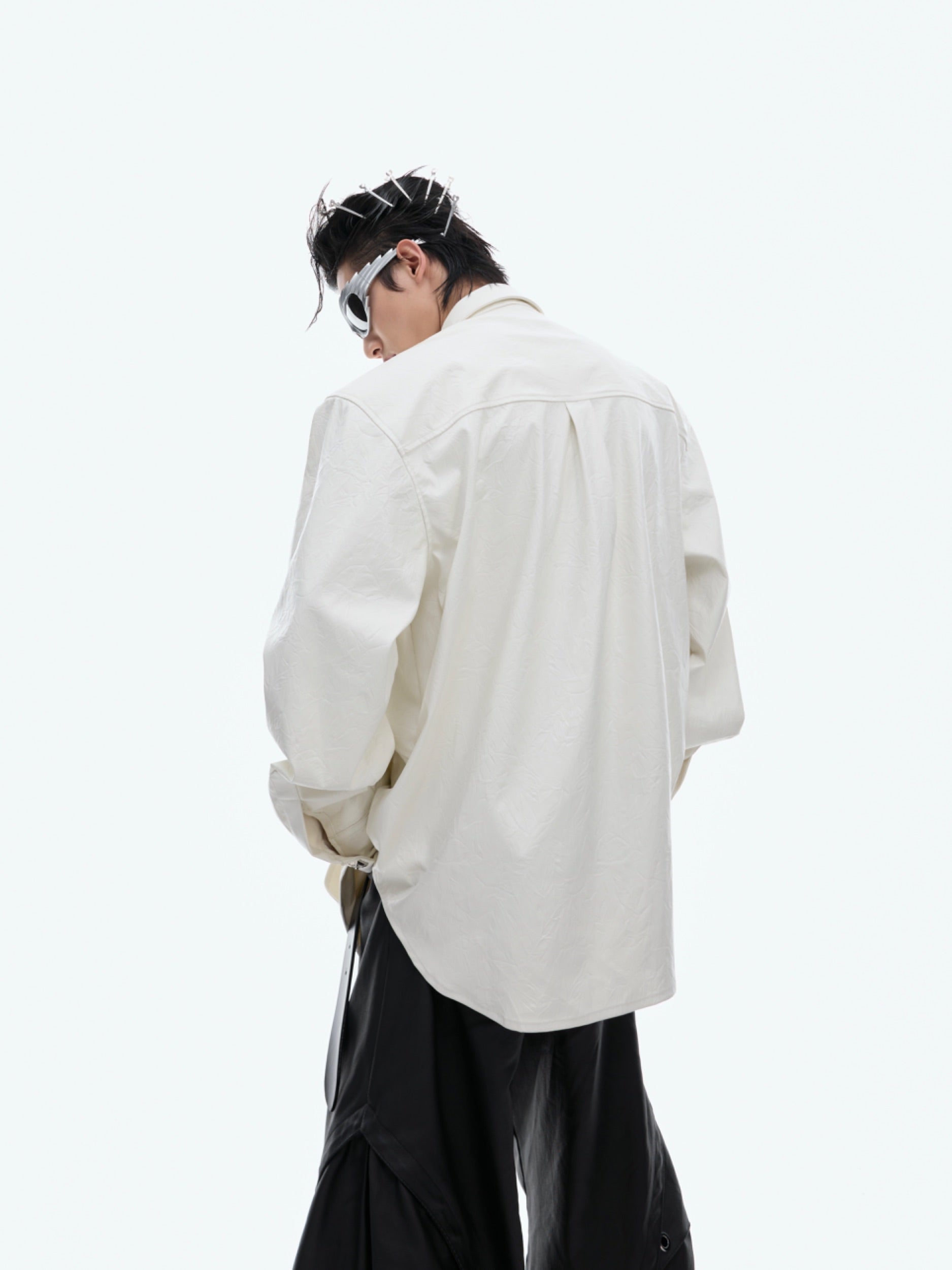 【24s Oct.】Deconstructed Metal Button Long Sleeve Leather Shirt-IYAMIUIO