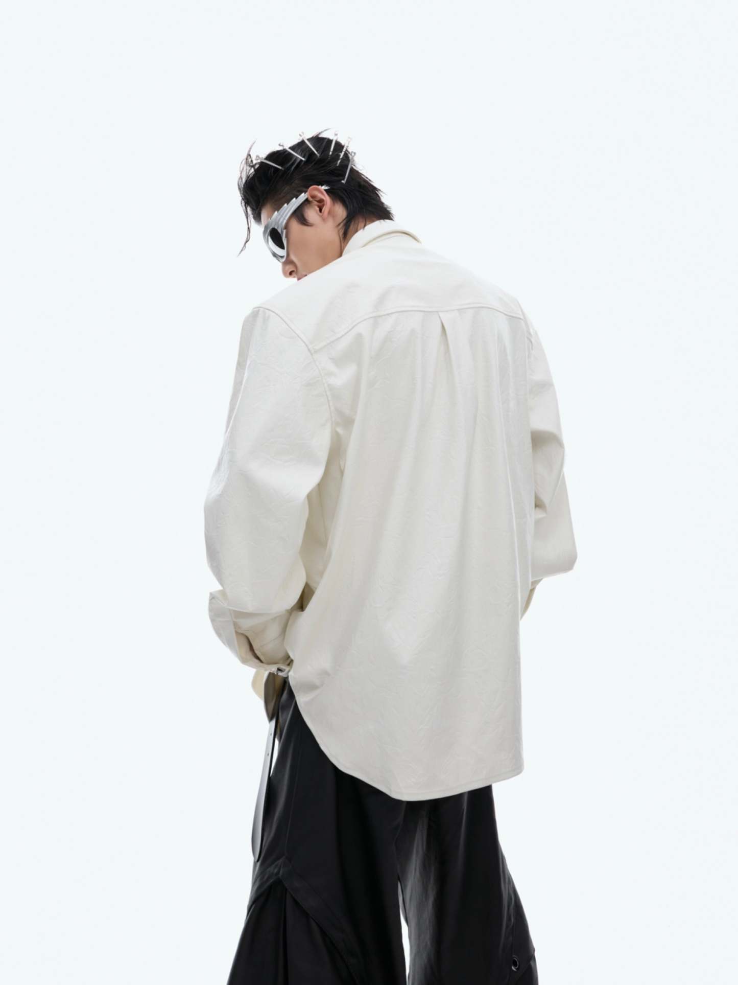 【24s Oct.】Deconstructed Metal Button Long Sleeve Leather Shirt-IYAMIUIO