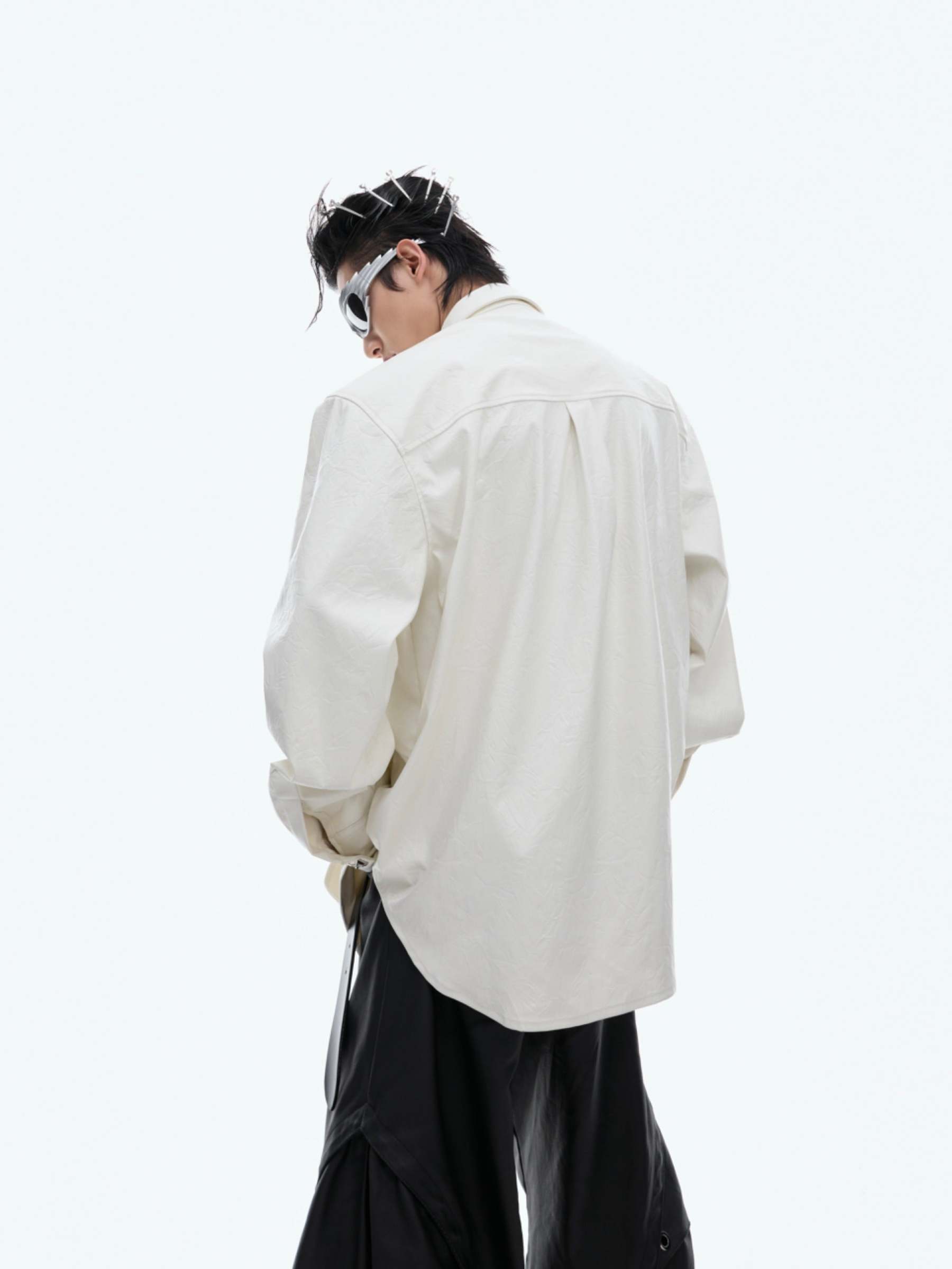 【24s Oct.】Deconstructed Metal Button Long Sleeve Leather Shirt-IYAMIUIO
