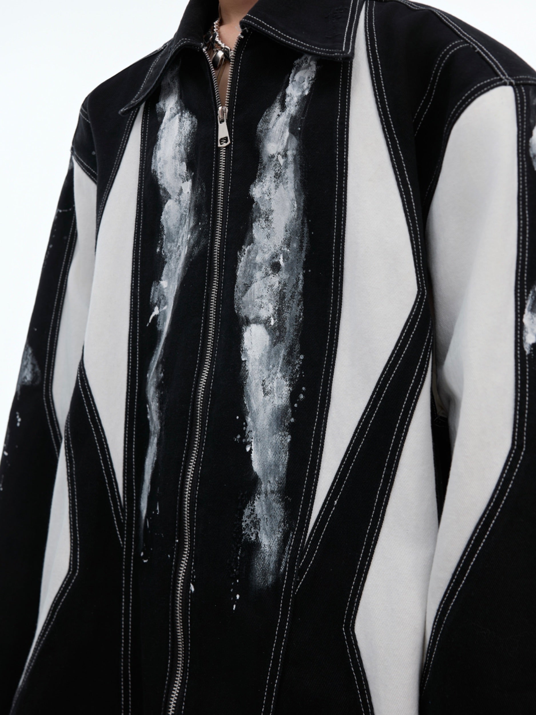 【24s Oct.】Line Shoulder Pads Art Punk Rock Design Shirt-IYAMIUIO