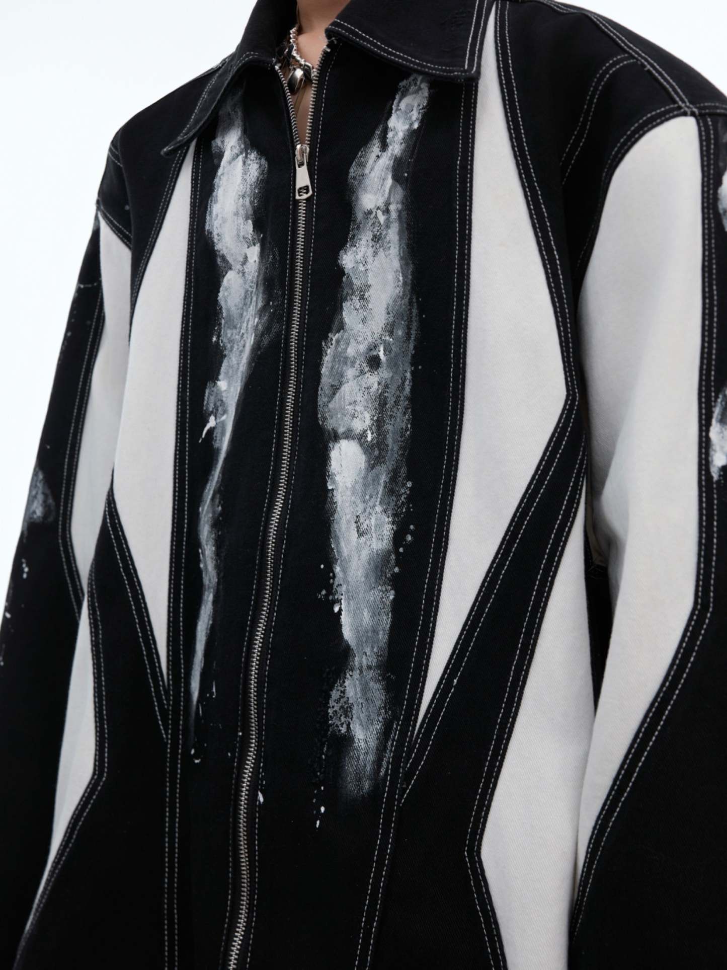 【24s Oct.】Line Shoulder Pads Art Punk Rock Design Shirt-IYAMIUIO