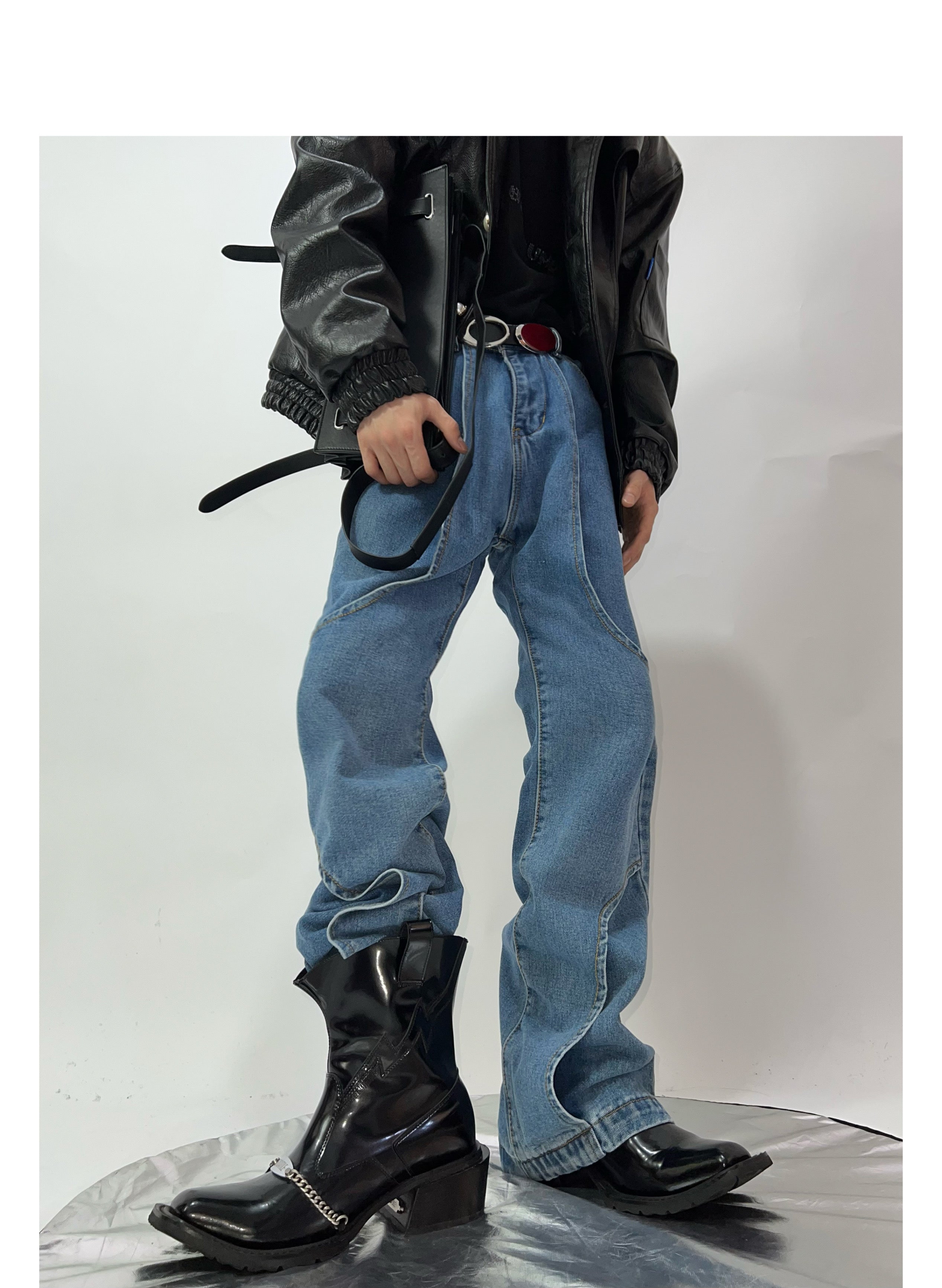 Double Layer Design Jeans-IYAMIUIO