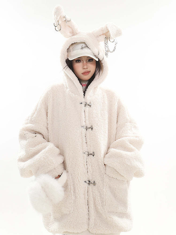 【23s December.】Cute Bunny Ears Hooded Sherpa Jacket-IYAMIUIO