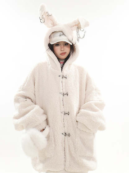 【23s December.】Cute Bunny Ears Hooded Sherpa Jacket-IYAMIUIO