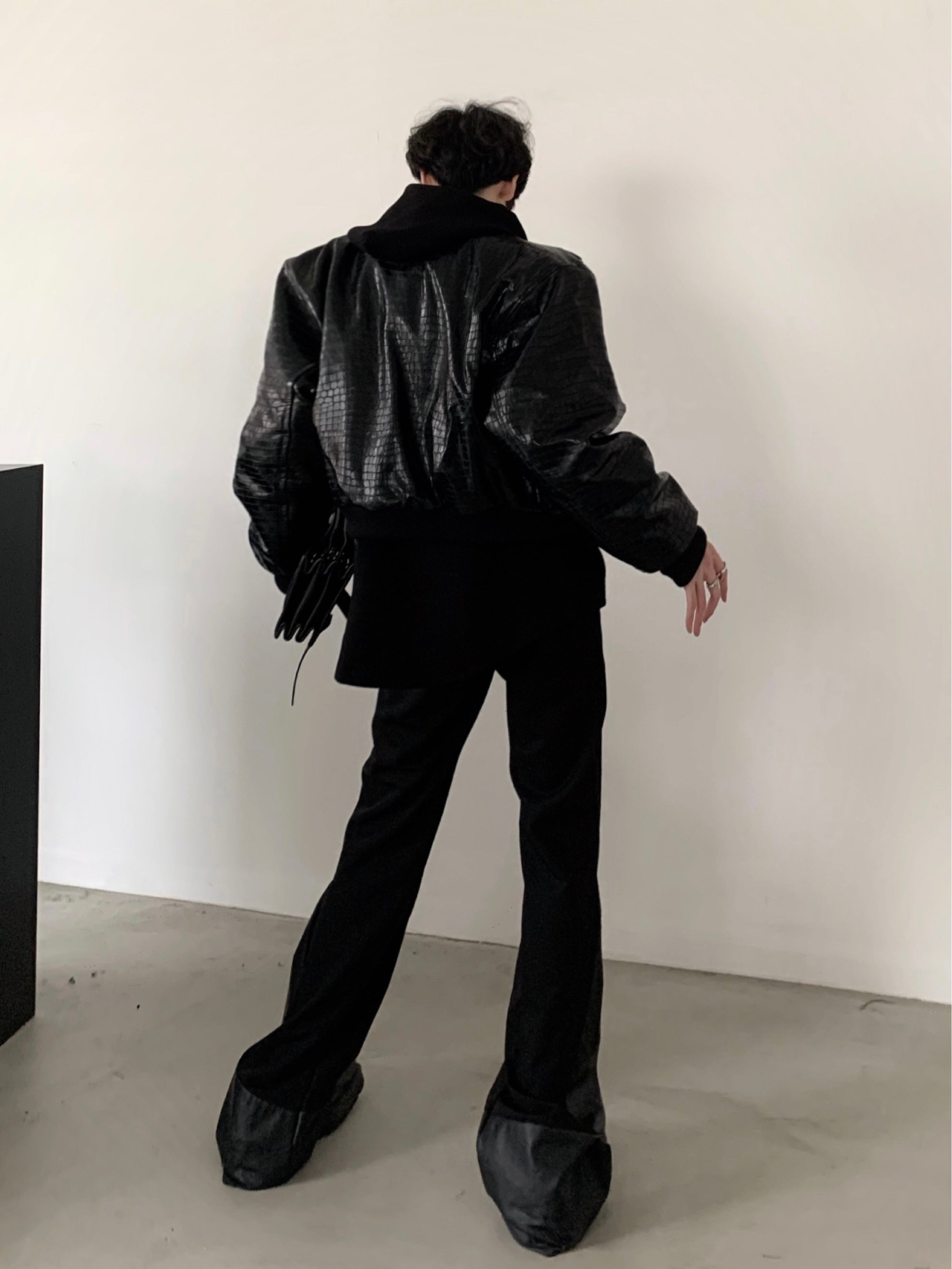 【23s November.】Crocodile Pattern Shoulder Pad Pu Leather Jacket-IYAMIUIO