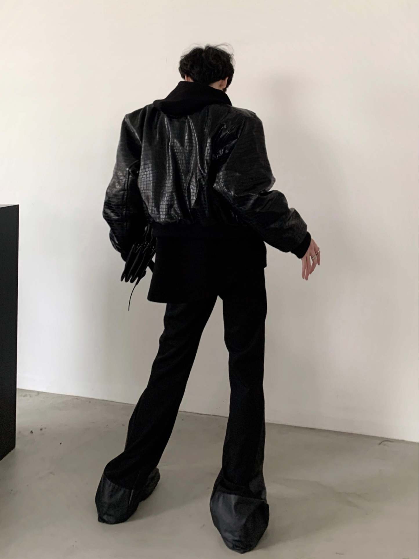 【23s November.】Crocodile Pattern Shoulder Pad Pu Leather Jacket-IYAMIUIO