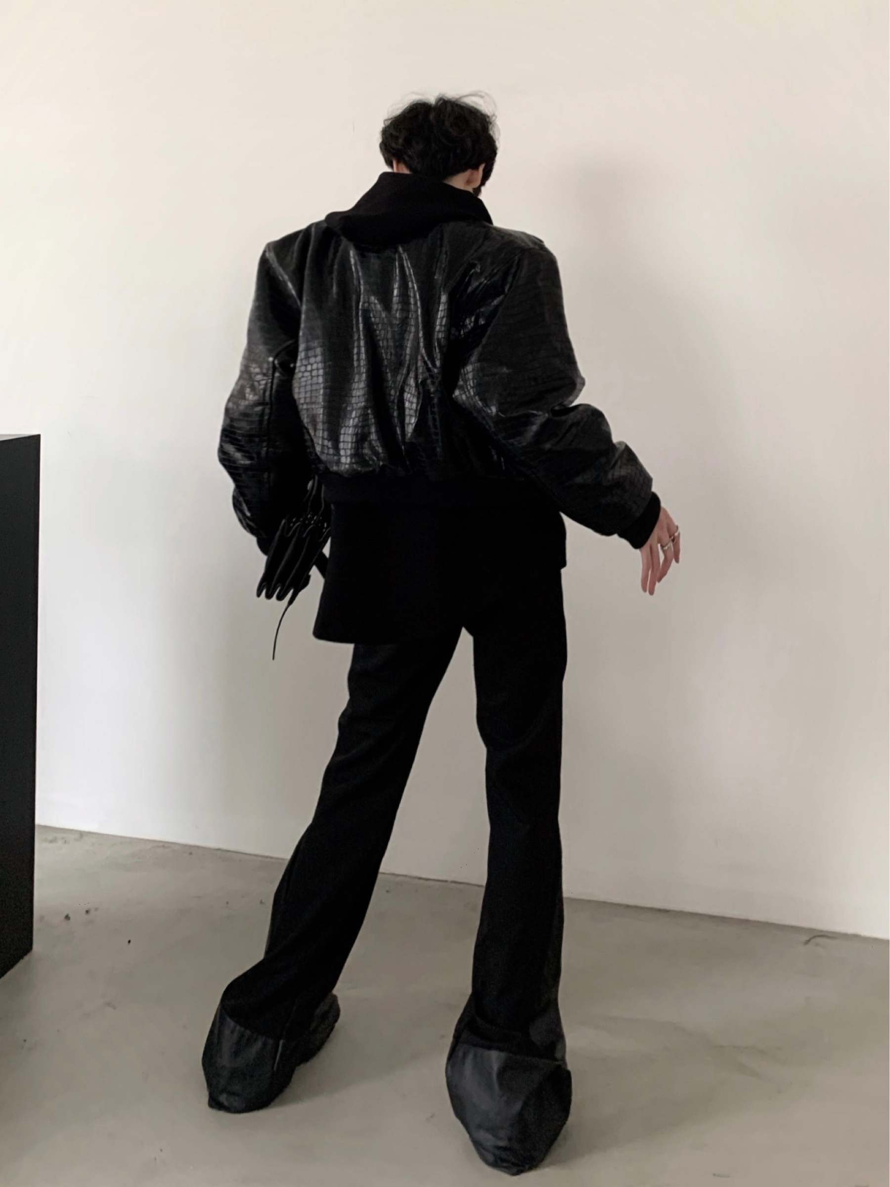 【23s November.】Crocodile Pattern Shoulder Pad Pu Leather Jacket-IYAMIUIO