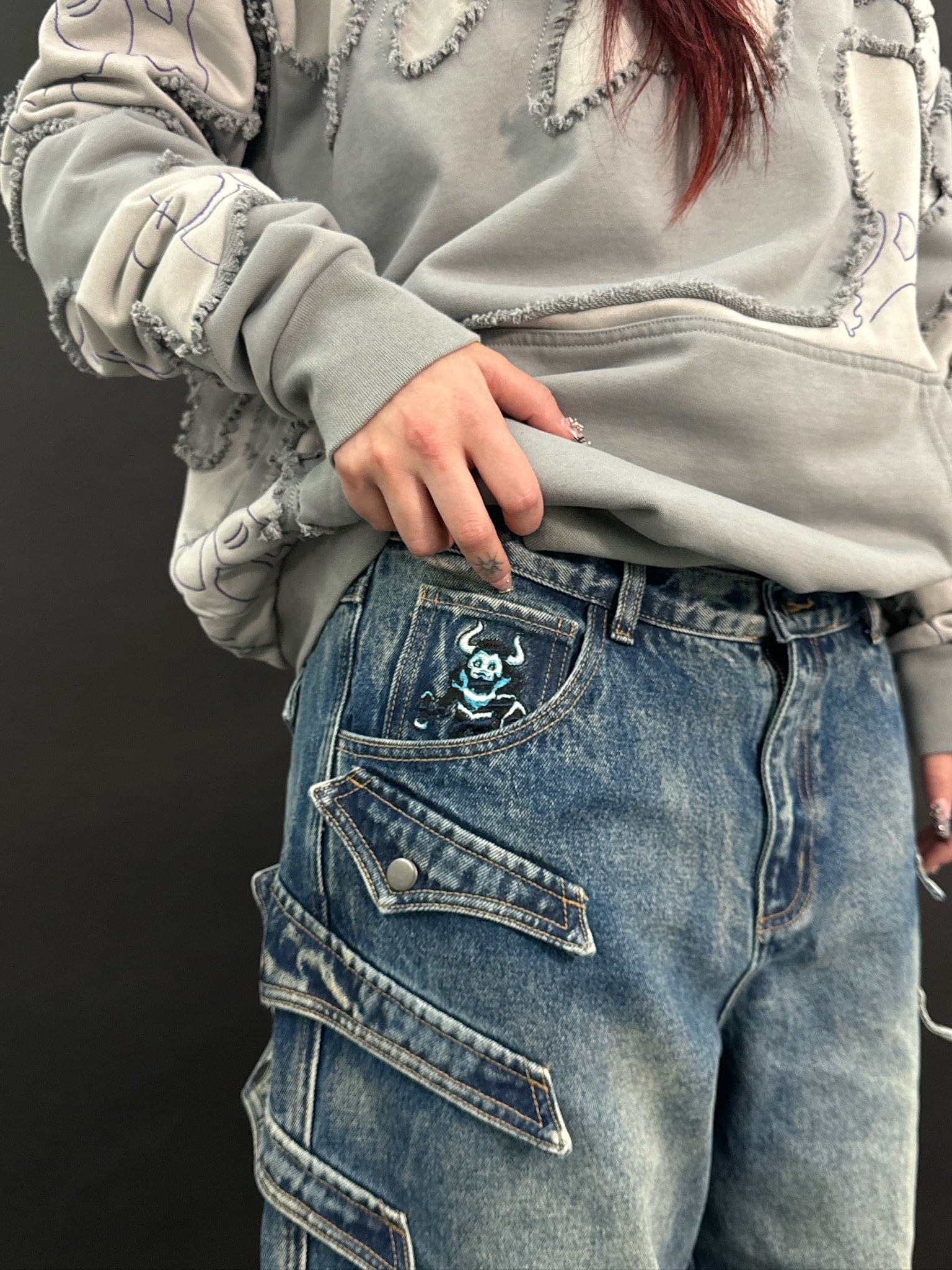 "WINTER ARMOR" Blue Cargo Pants-IYAMIUIO