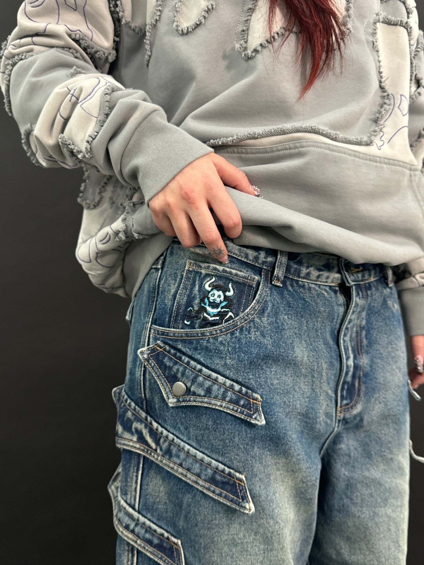 "WINTER ARMOR" Blue Cargo Pants-IYAMIUIO