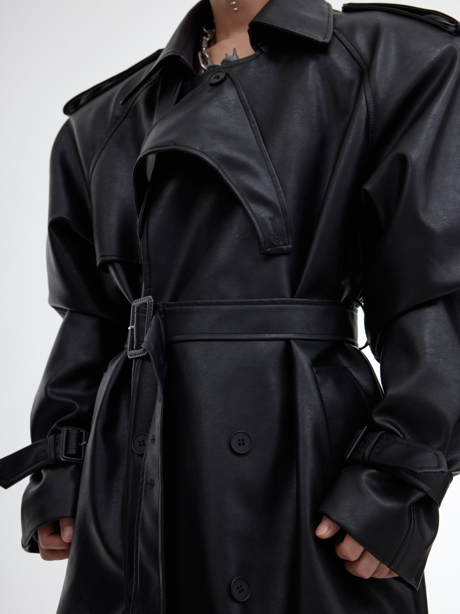 【23s October.】Deconstructed Silhouette PU Leather Coat-IYAMIUIO
