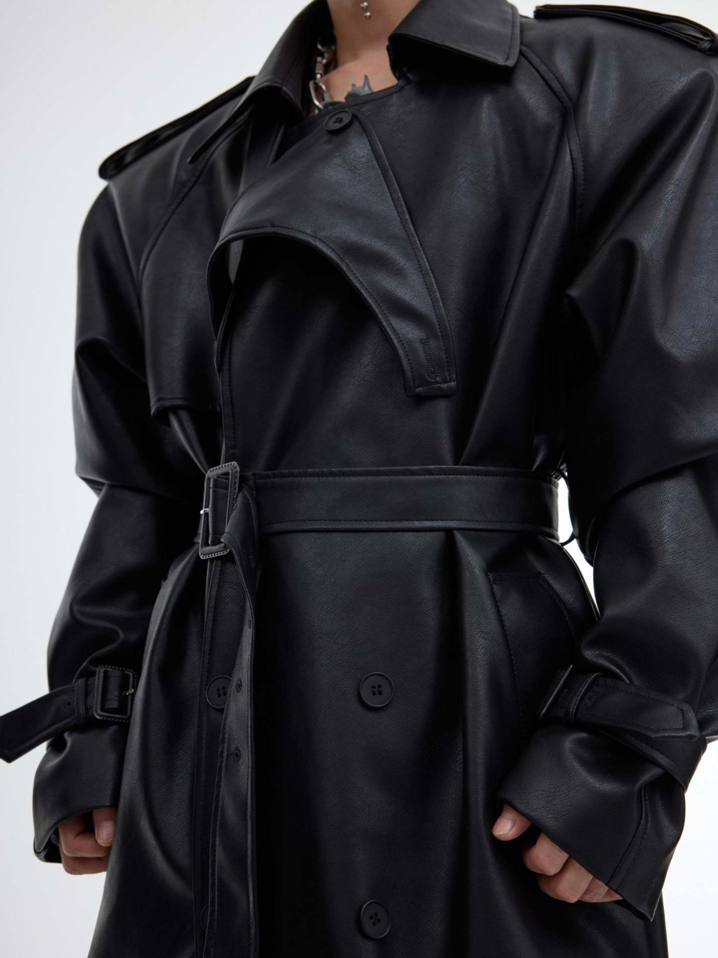 【23s October.】Deconstructed Silhouette PU Leather Coat-IYAMIUIO