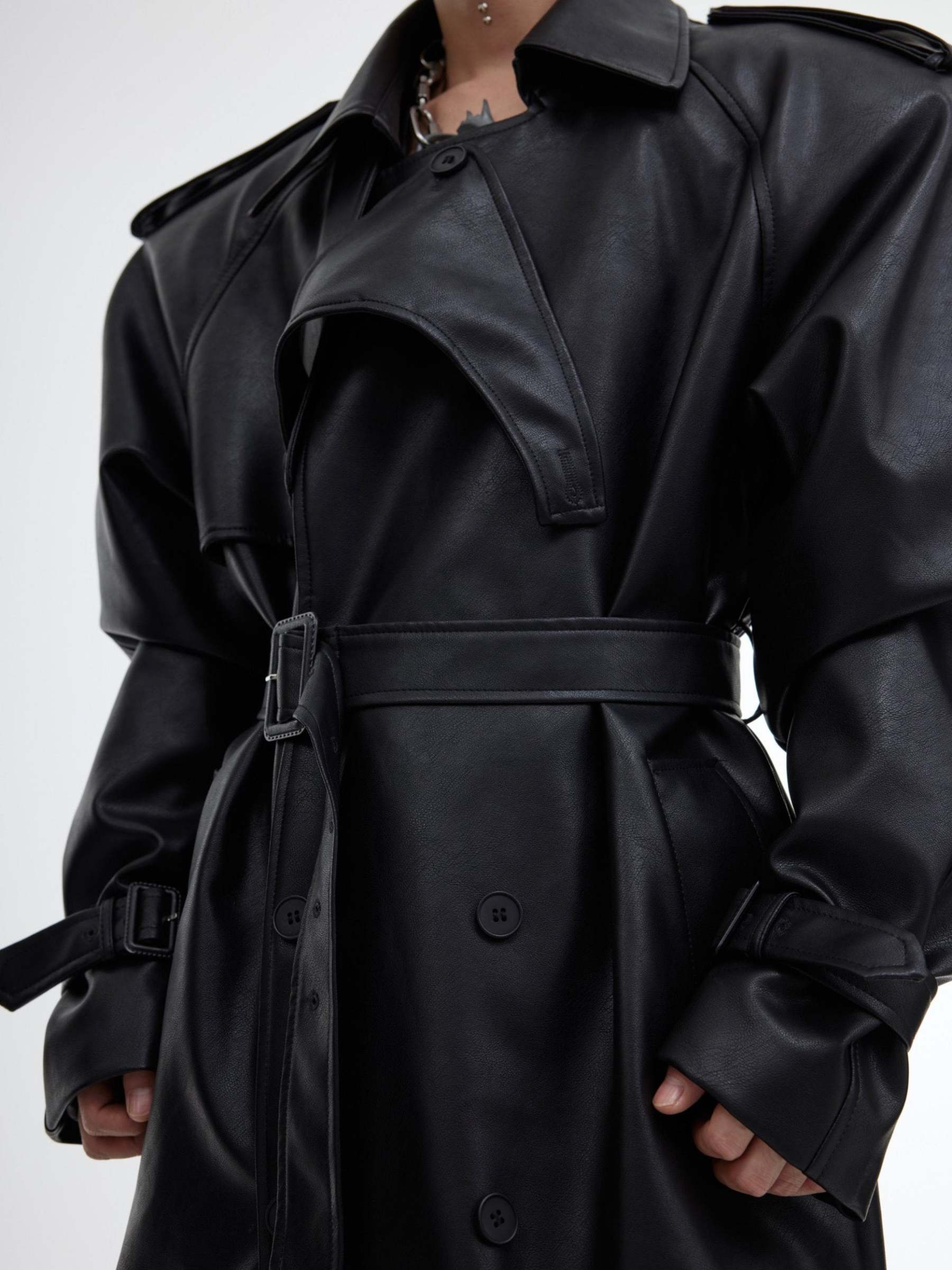 【23s October.】Deconstructed Silhouette PU Leather Coat-IYAMIUIO