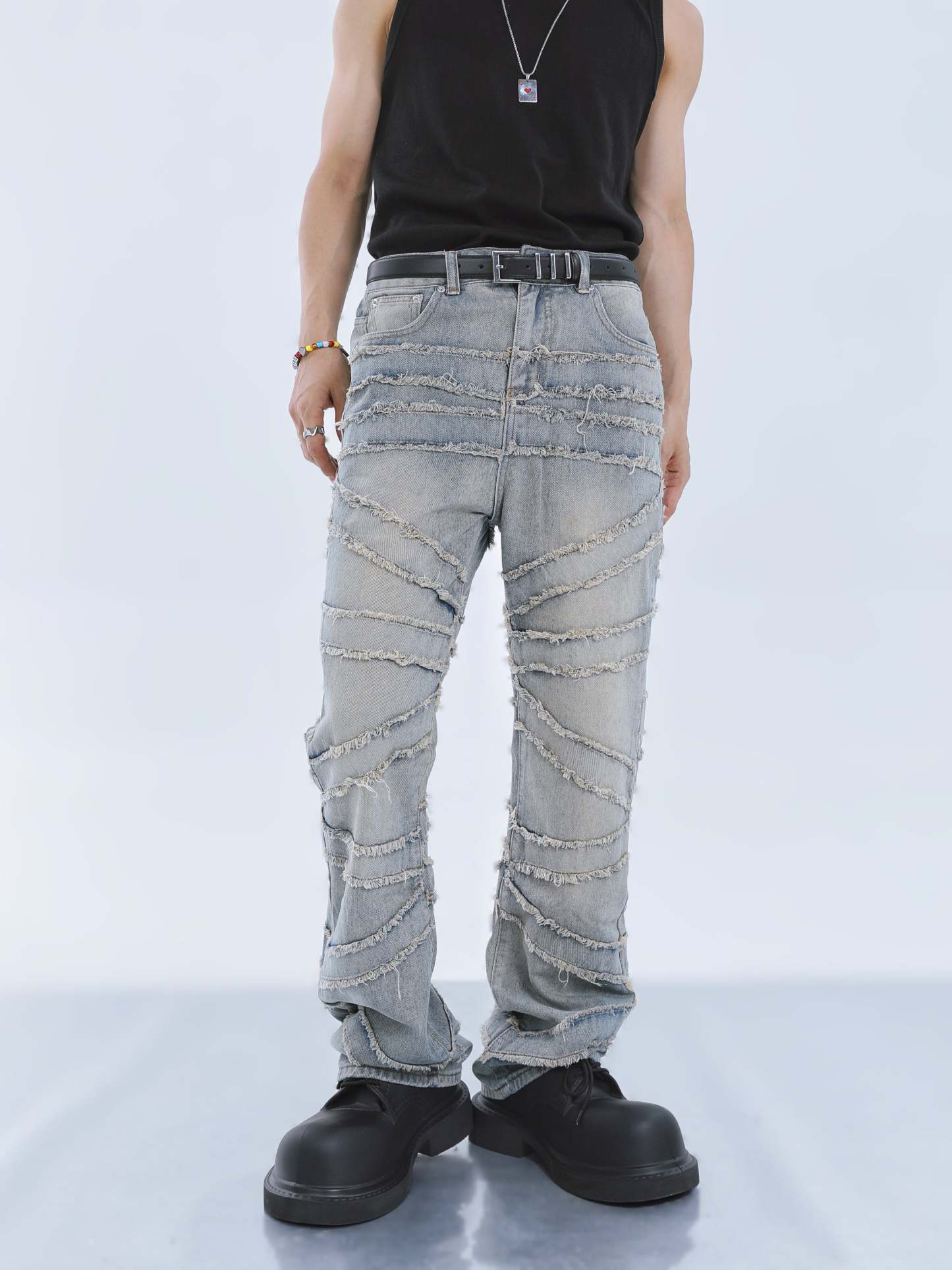 【23s September.】Fringed Raw Edge Loose Straight Jeans-IYAMIUIO