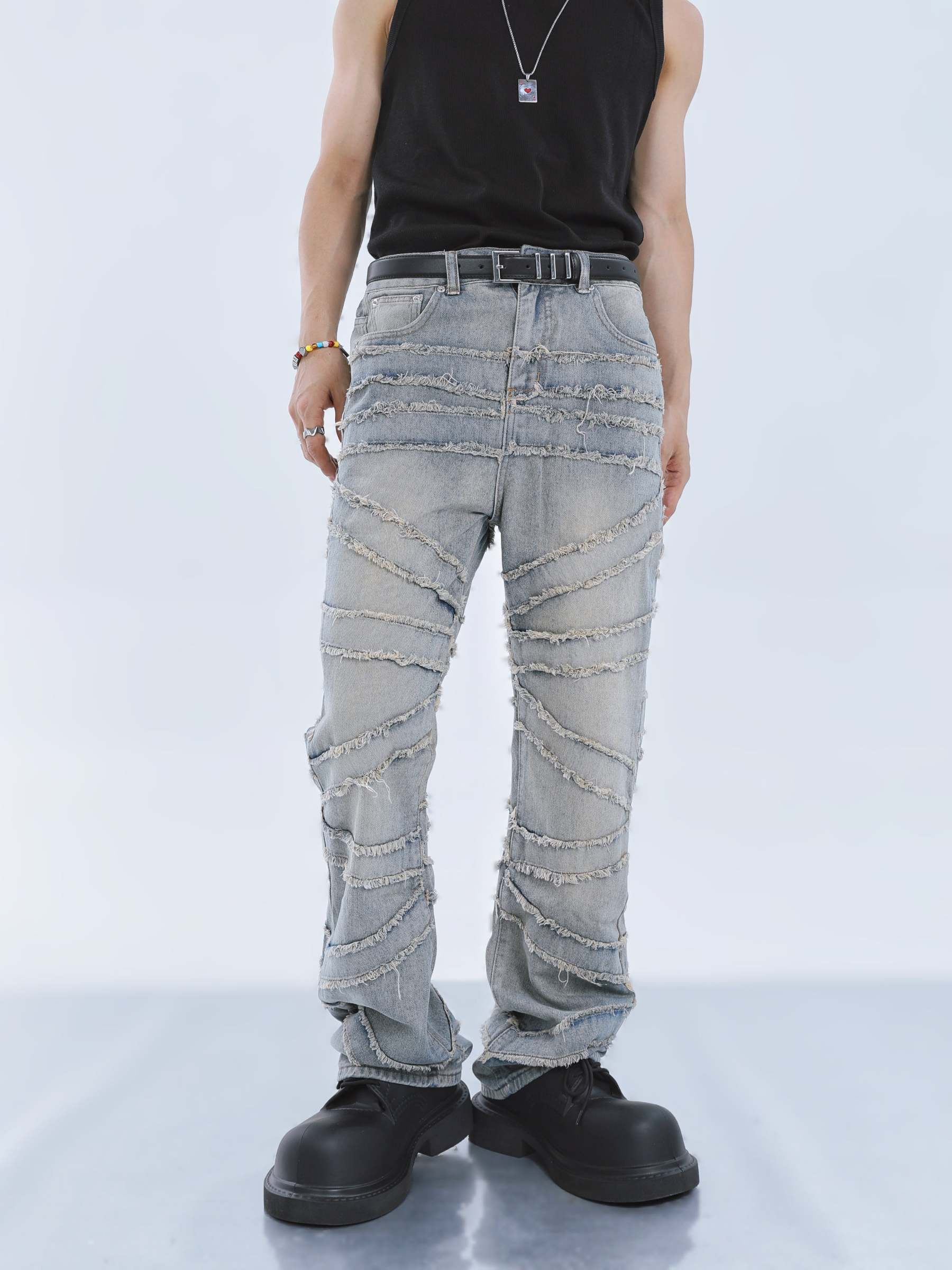 【23s September.】Fringed Raw Edge Loose Straight Jeans-IYAMIUIO
