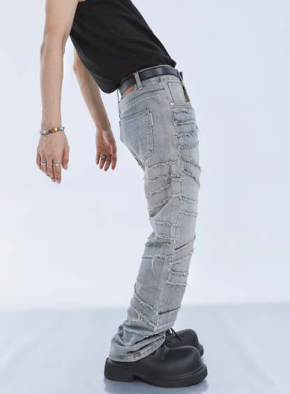 【23s September.】Fringed Raw Edge Loose Straight Jeans-IYAMIUIO