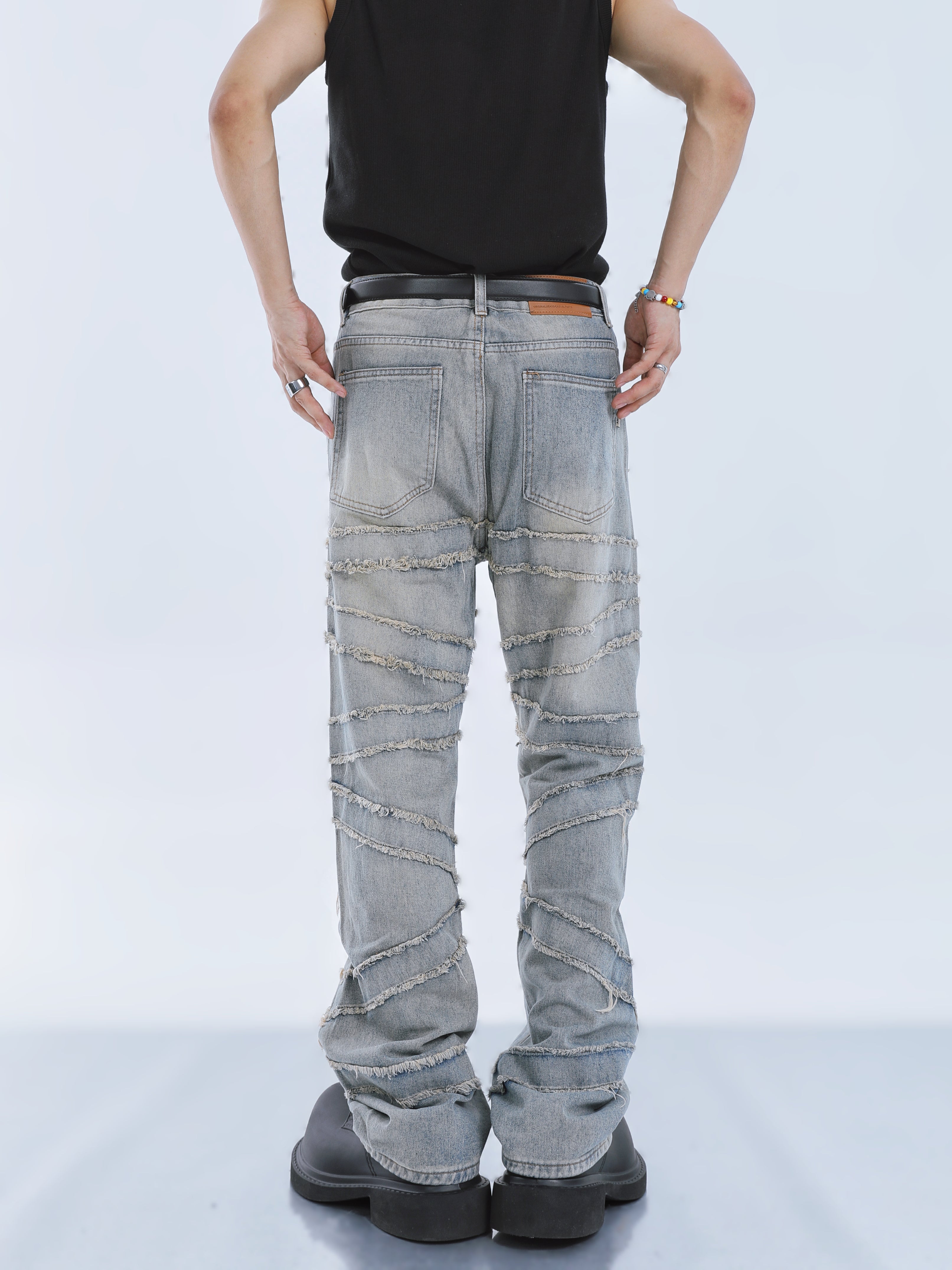 【23s September.】Fringed Raw Edge Loose Straight Jeans-IYAMIUIO