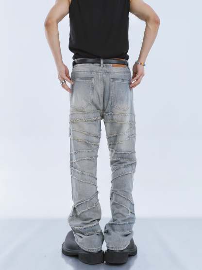 【23s September.】Fringed Raw Edge Loose Straight Jeans-IYAMIUIO