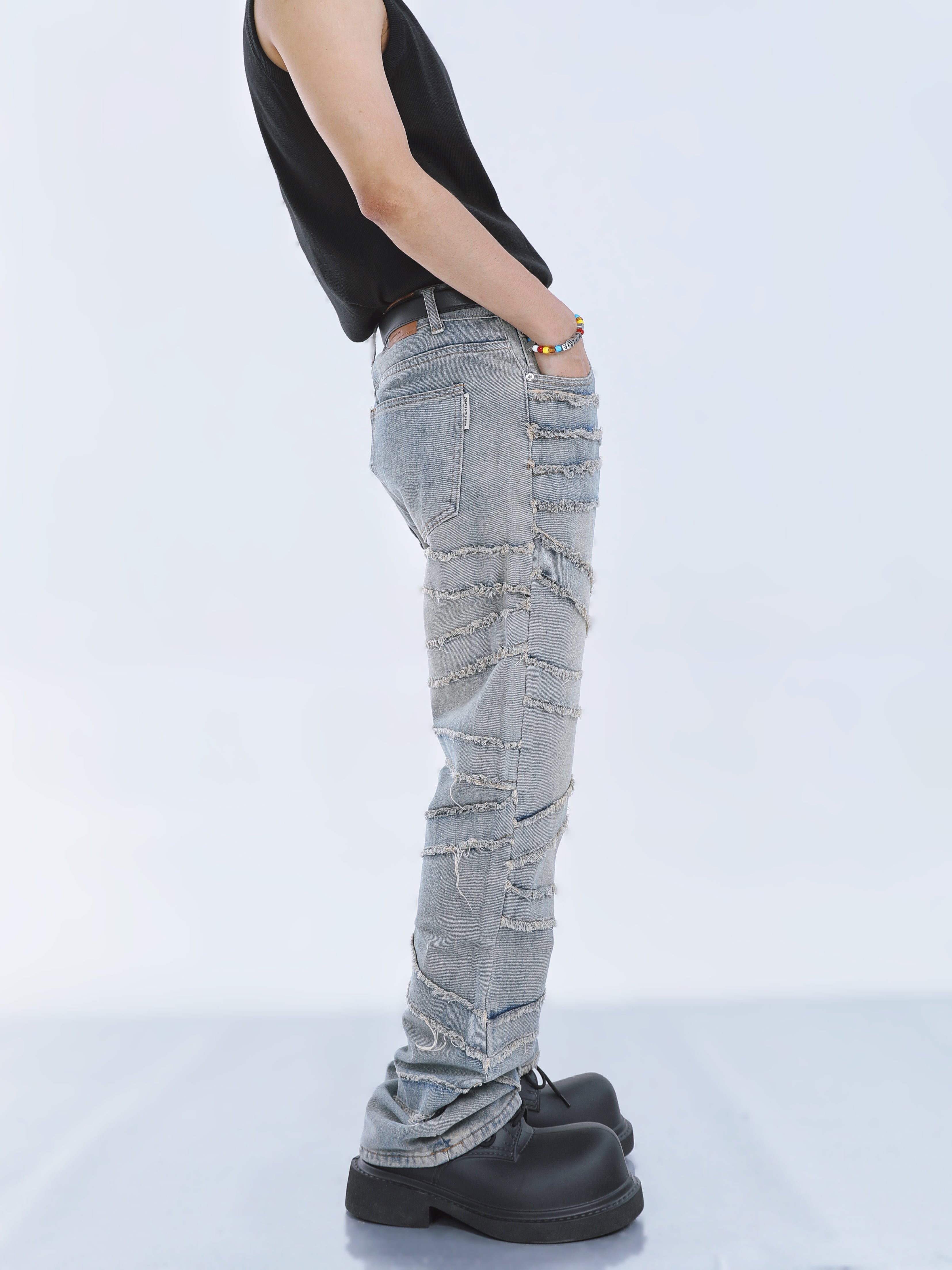 【23s September.】Fringed Raw Edge Loose Straight Jeans-IYAMIUIO