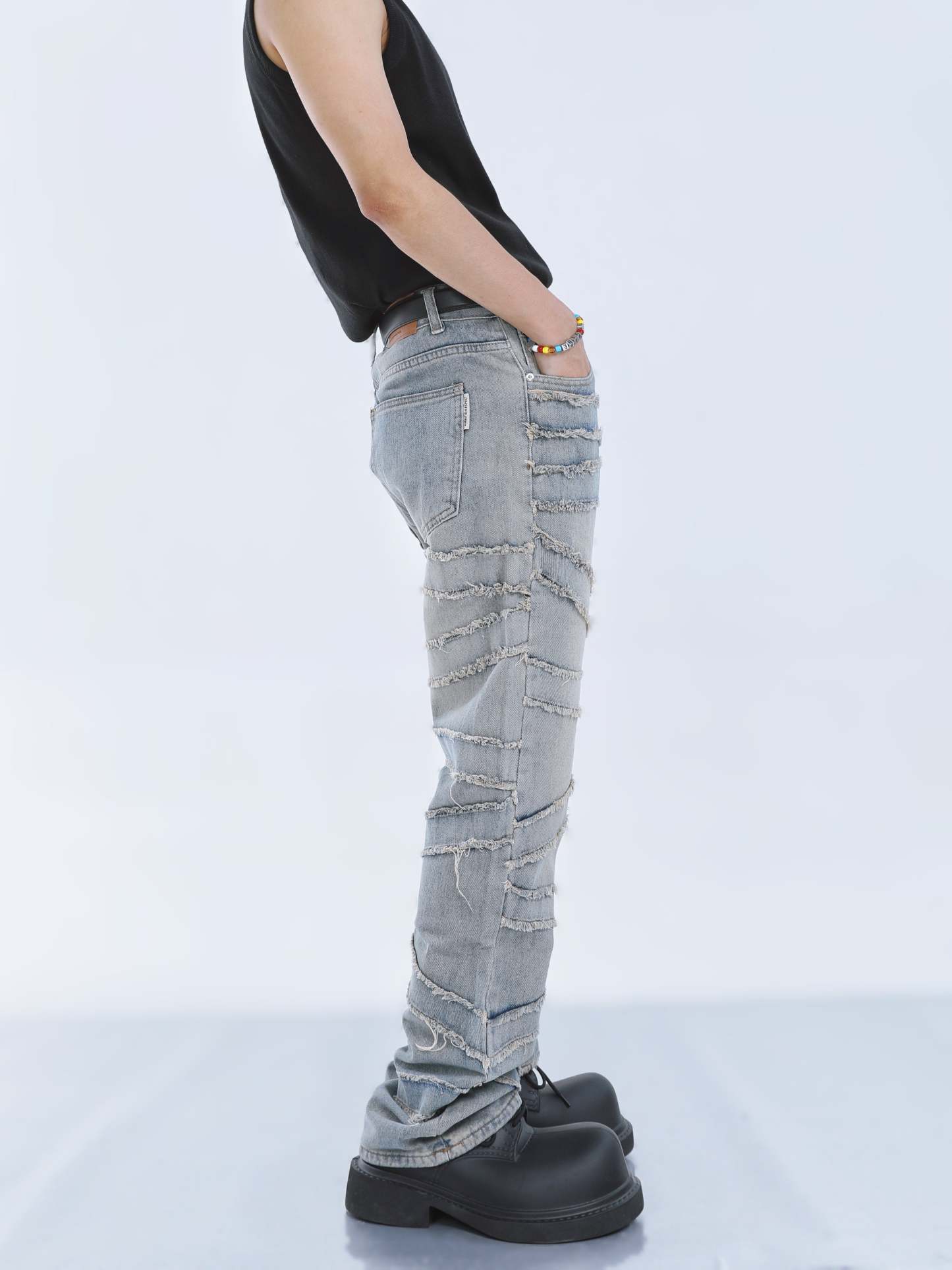 【23s September.】Fringed Raw Edge Loose Straight Jeans-IYAMIUIO
