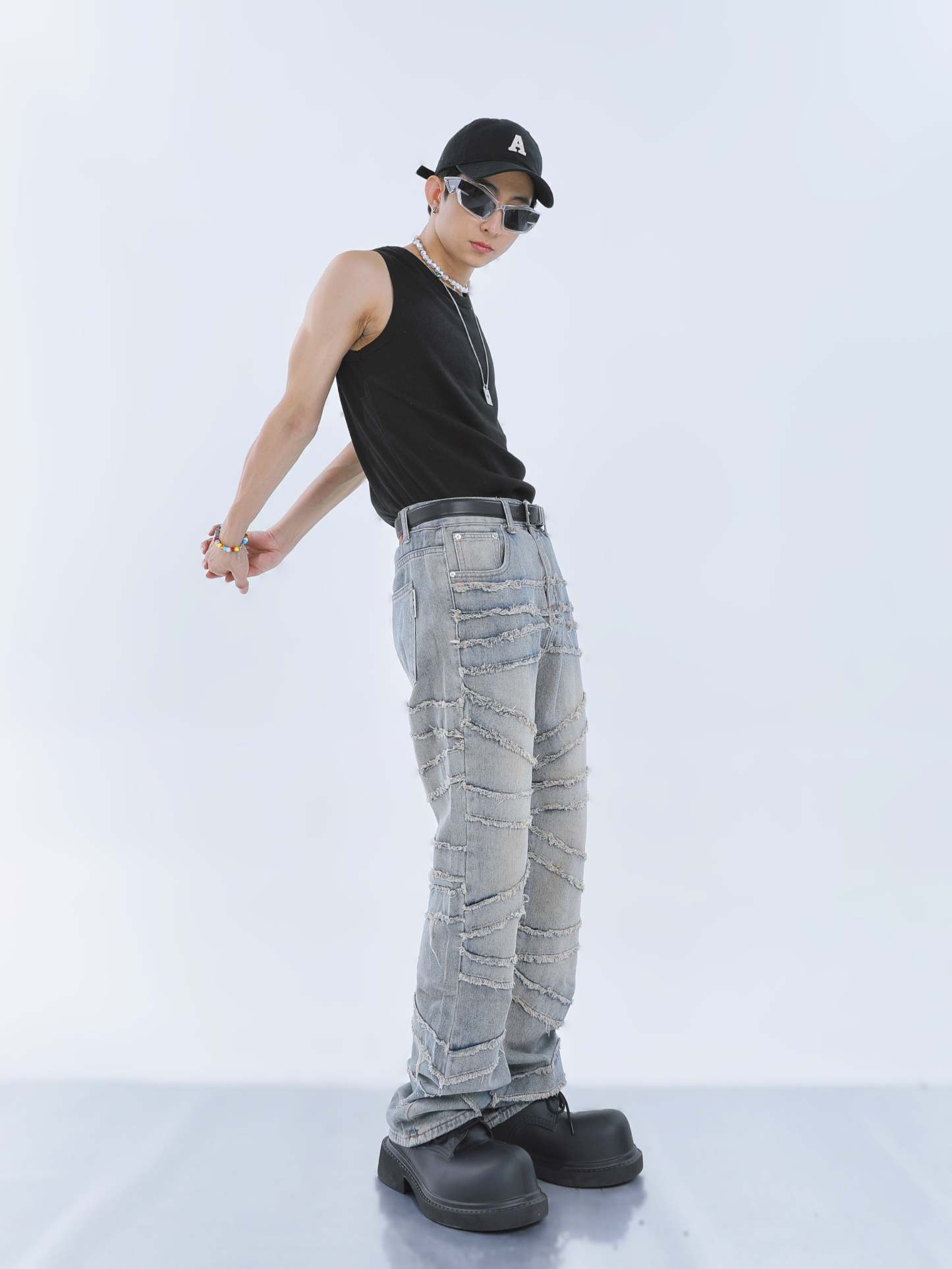 【23s September.】Fringed Raw Edge Loose Straight Jeans-IYAMIUIO