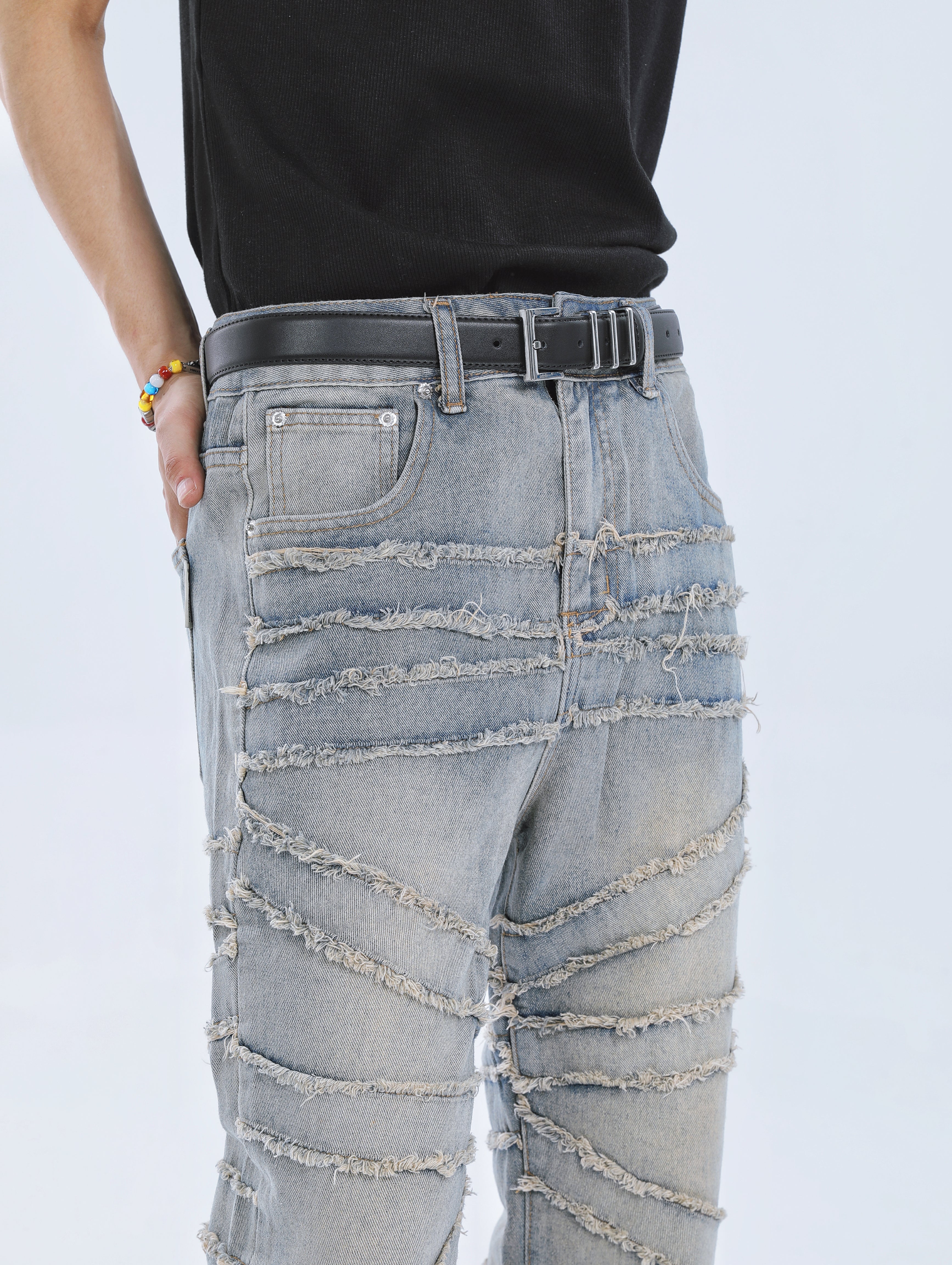 【23s September.】Fringed Raw Edge Loose Straight Jeans-IYAMIUIO