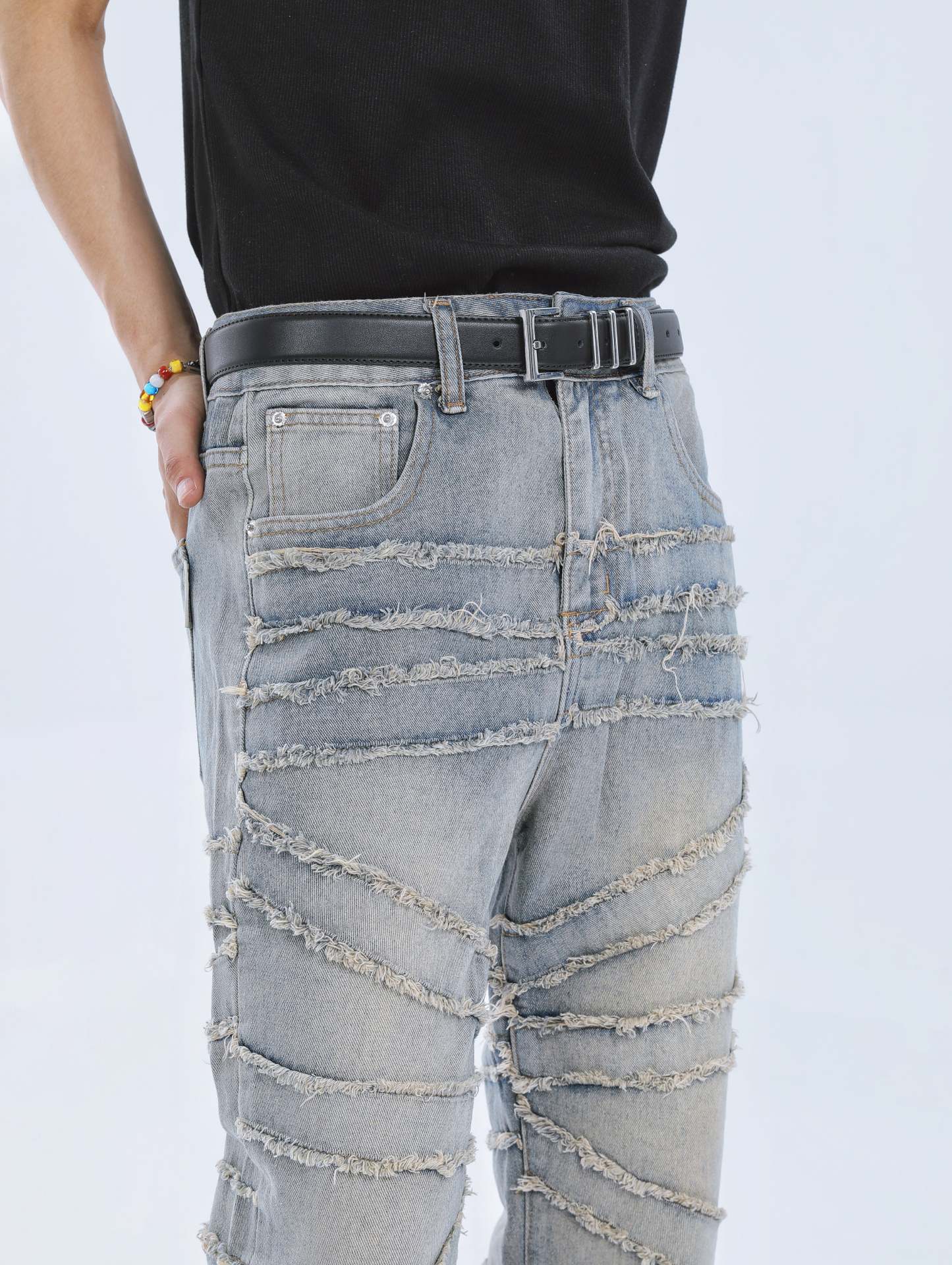 【23s September.】Fringed Raw Edge Loose Straight Jeans-IYAMIUIO