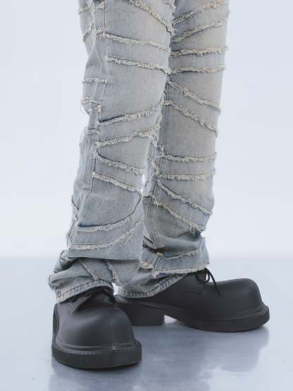 【23s September.】Fringed Raw Edge Loose Straight Jeans-IYAMIUIO