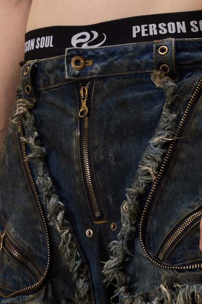Personsoul Aliens Dirty Ripped Denim Jeans-IYAMIUIO