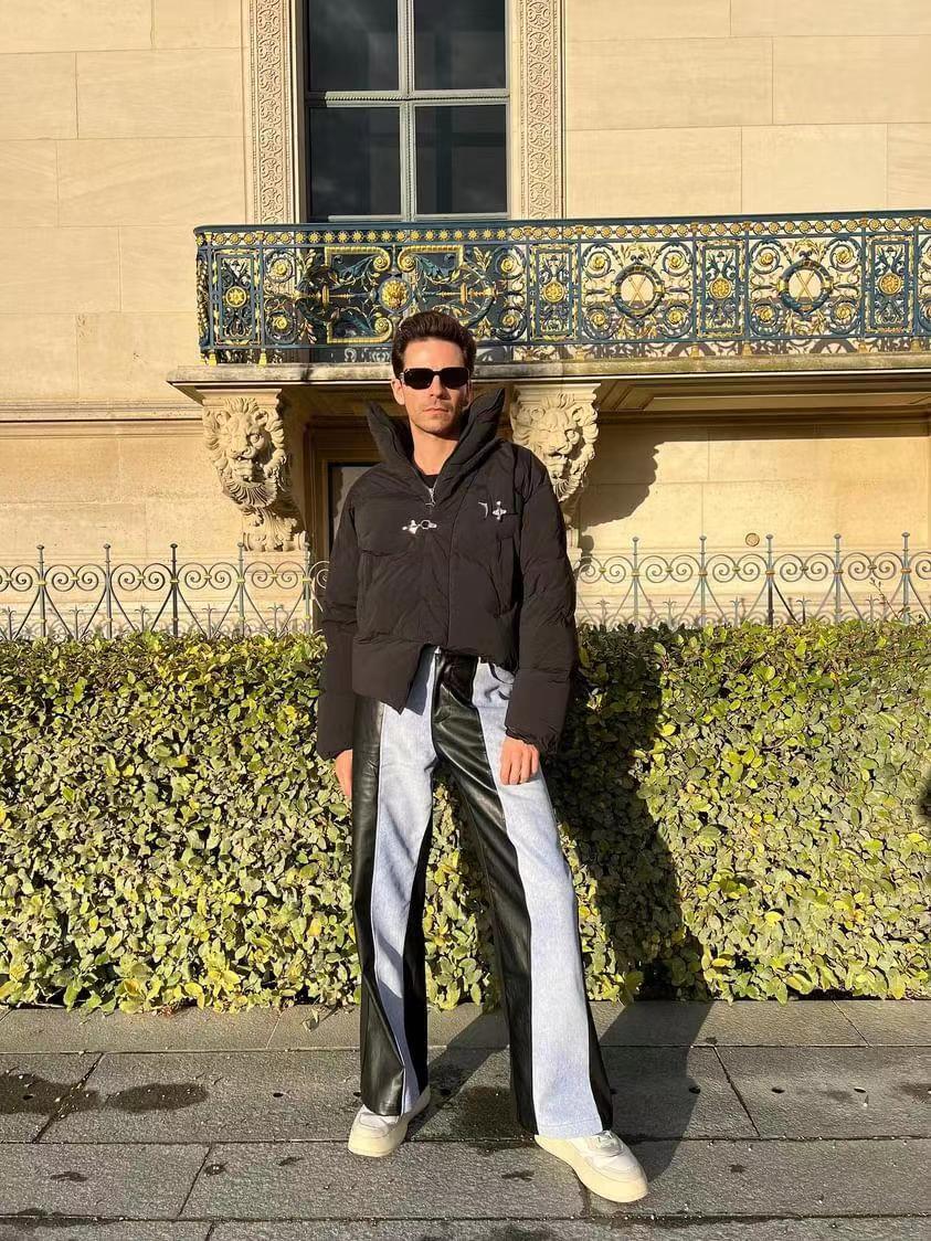 【23s July.】PU Leather Blue Black Trousers-IYAMIUIO