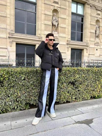 【23s July.】PU Leather Blue Black Trousers-IYAMIUIO