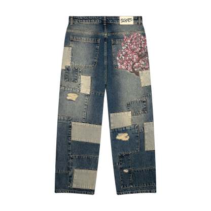 “sashiko v2” embroidered patchwork jeans-IYAMIUIO