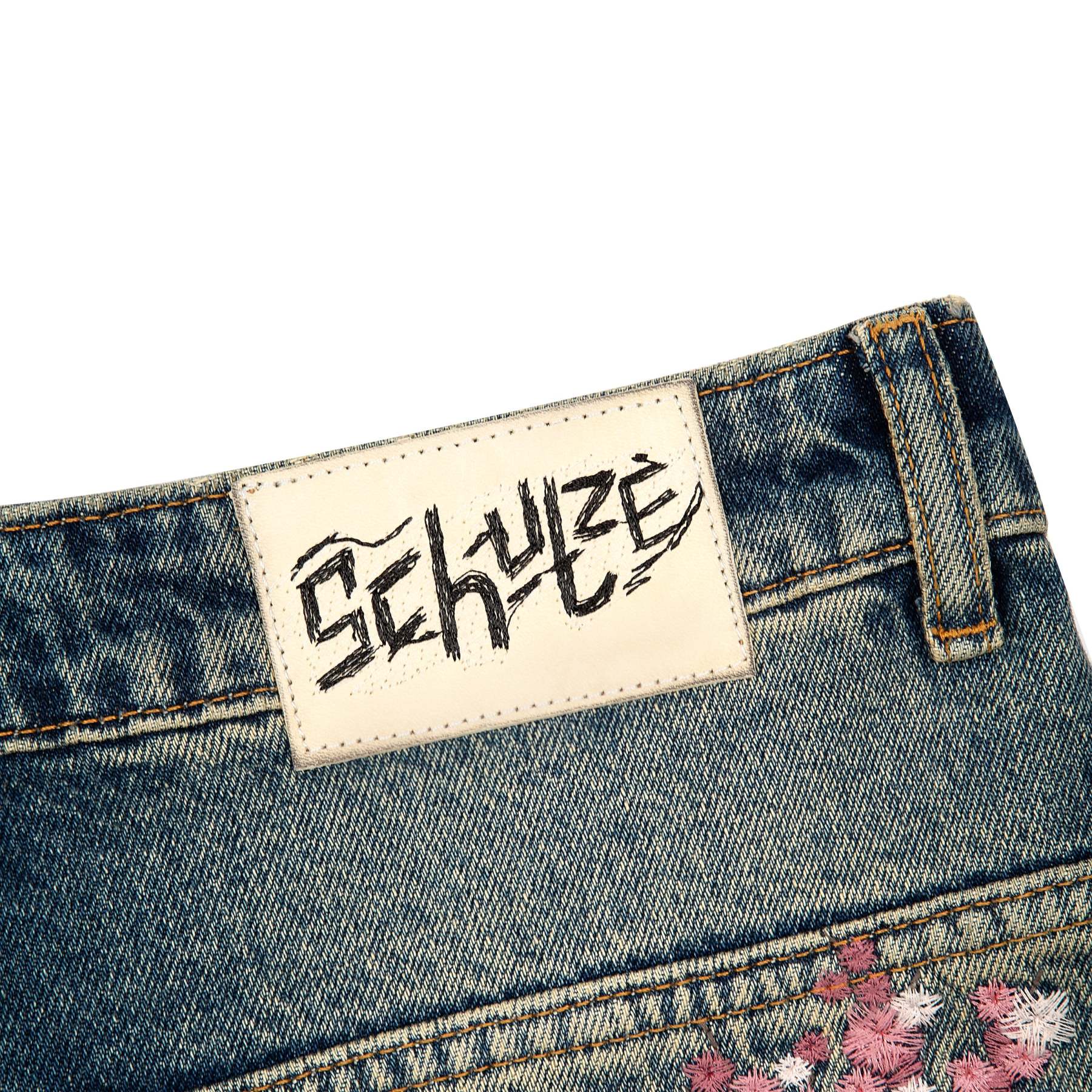“sashiko v2” embroidered patchwork jeans-IYAMIUIO