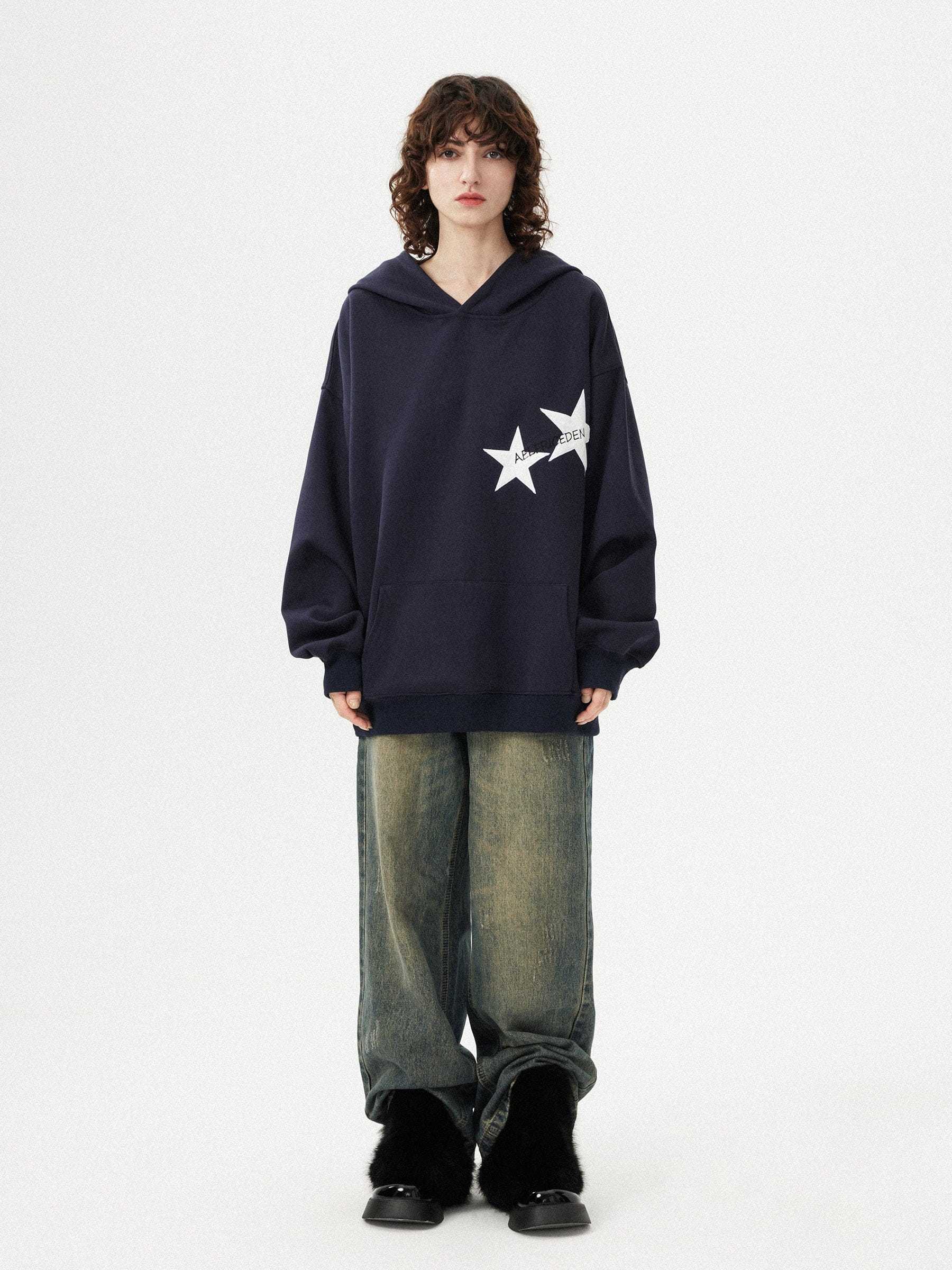 Aelfric Eden Star Print Color Contrast Hoodie-IYAMIUIO