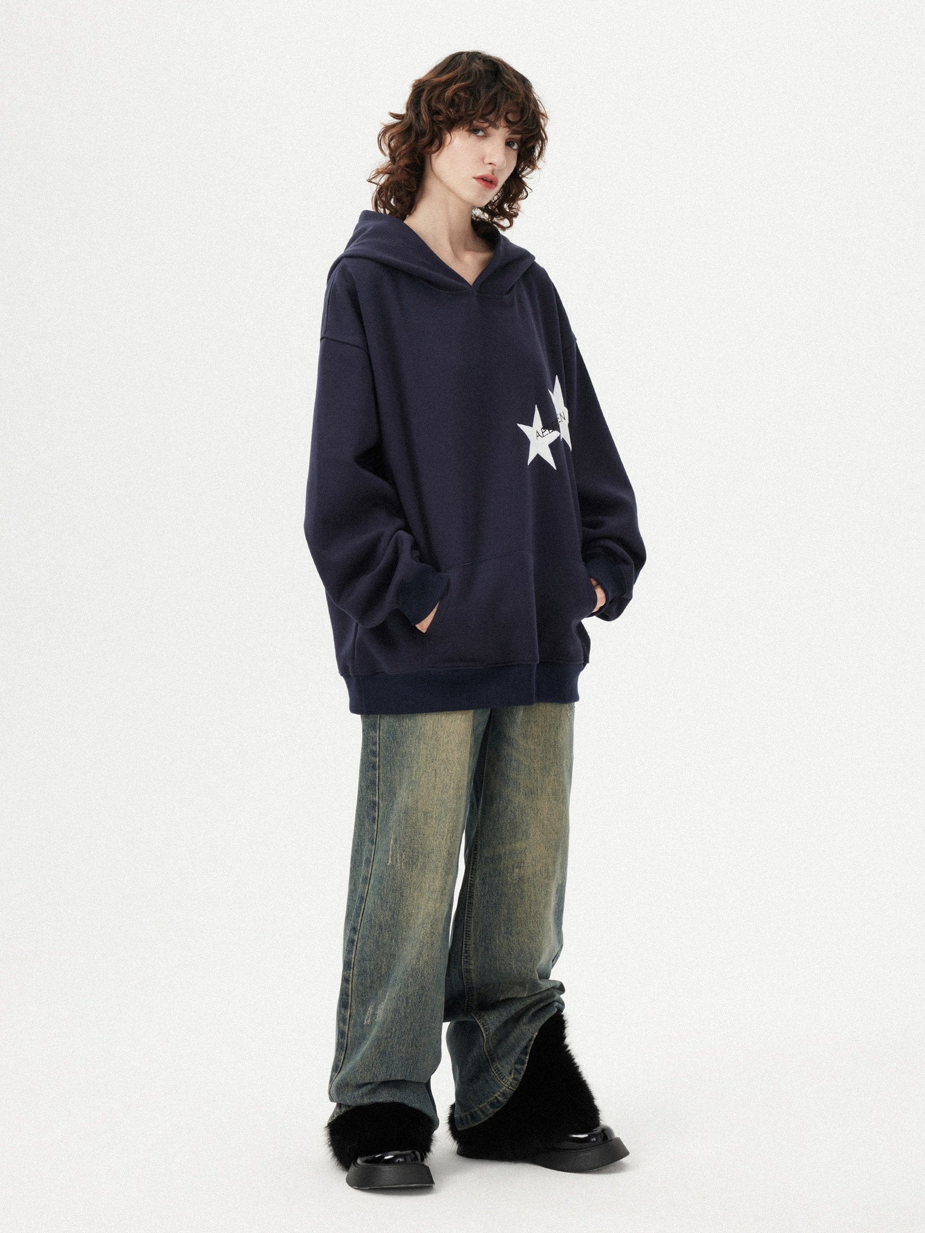 Aelfric Eden Star Print Color Contrast Hoodie-IYAMIUIO