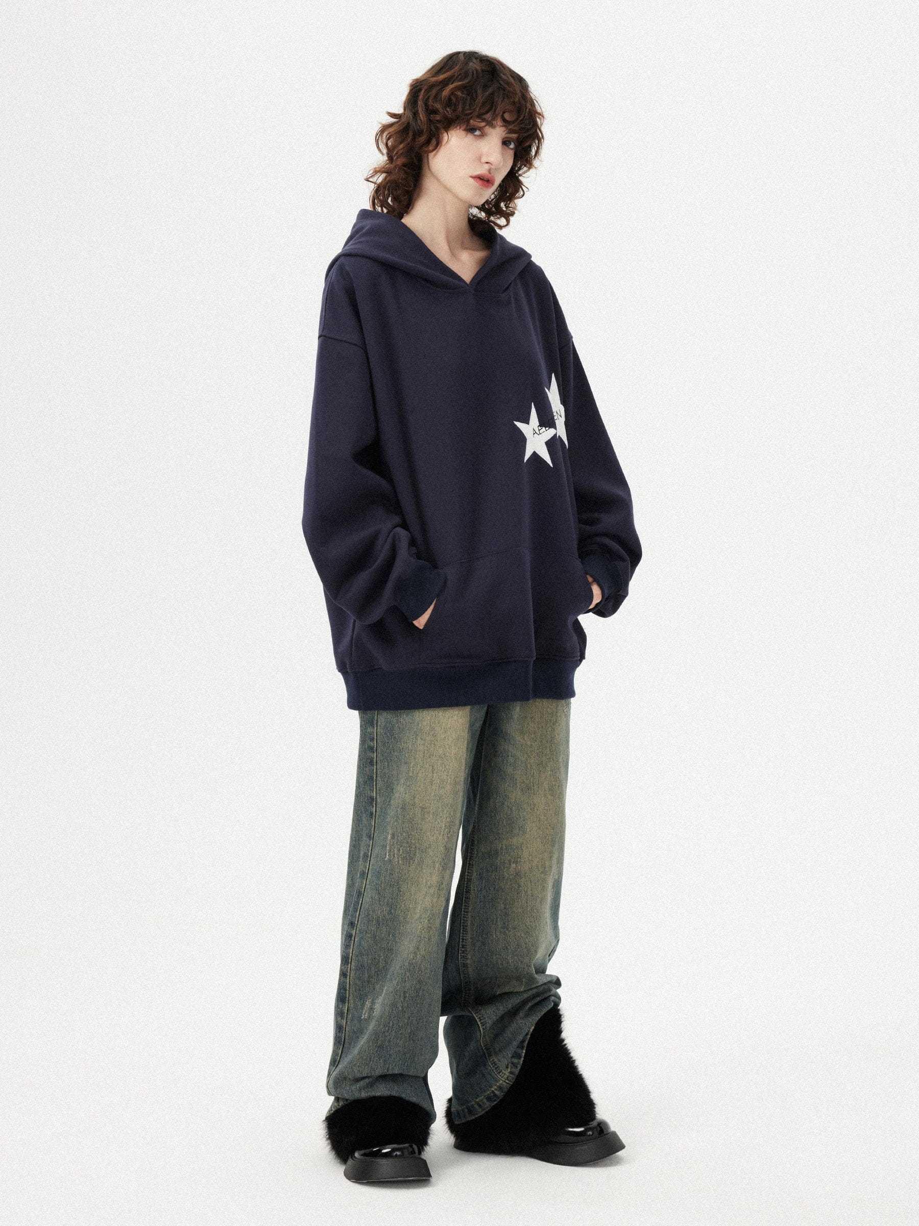 Aelfric Eden Star Print Color Contrast Hoodie-IYAMIUIO