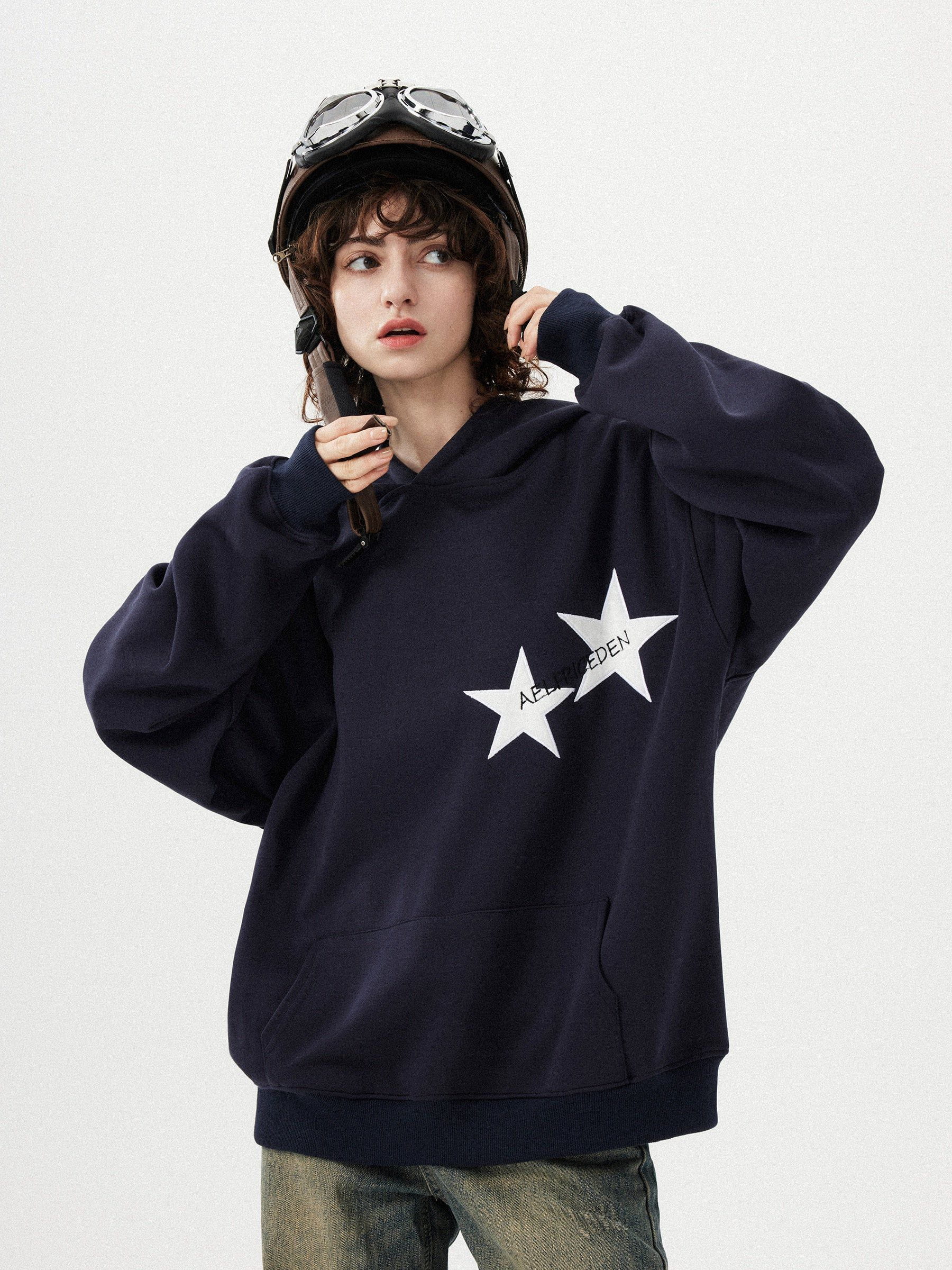 Aelfric Eden Star Print Color Contrast Hoodie-IYAMIUIO
