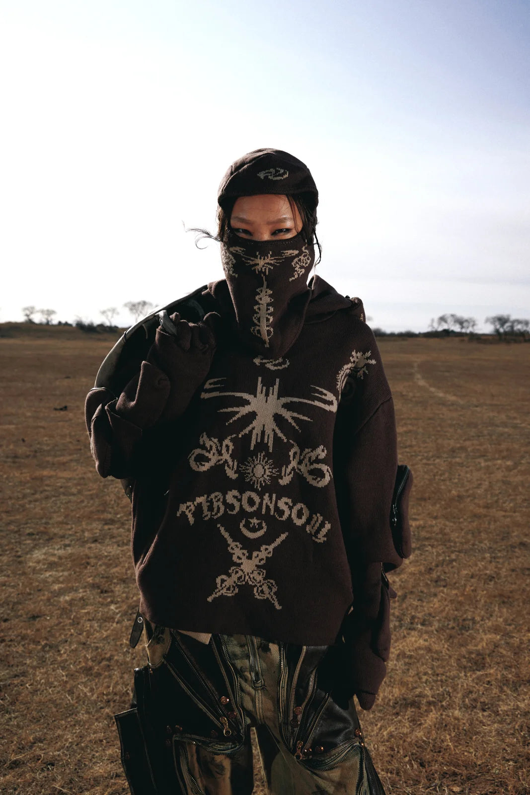 Totem Hoodie Sweater with Face Mask-IYAMIUIO