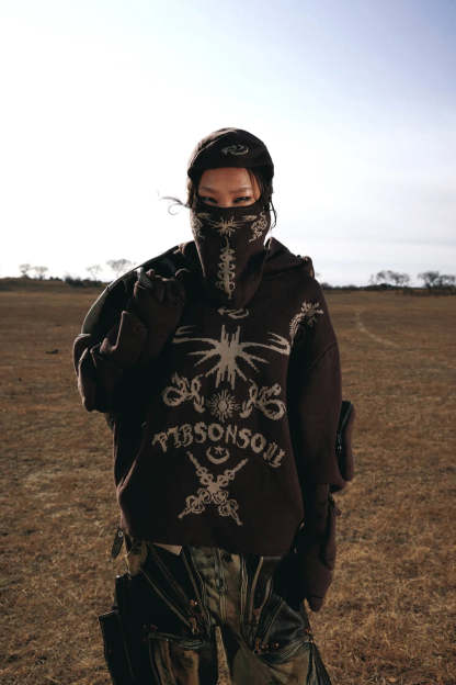 Totem Hoodie Sweater with Face Mask-IYAMIUIO