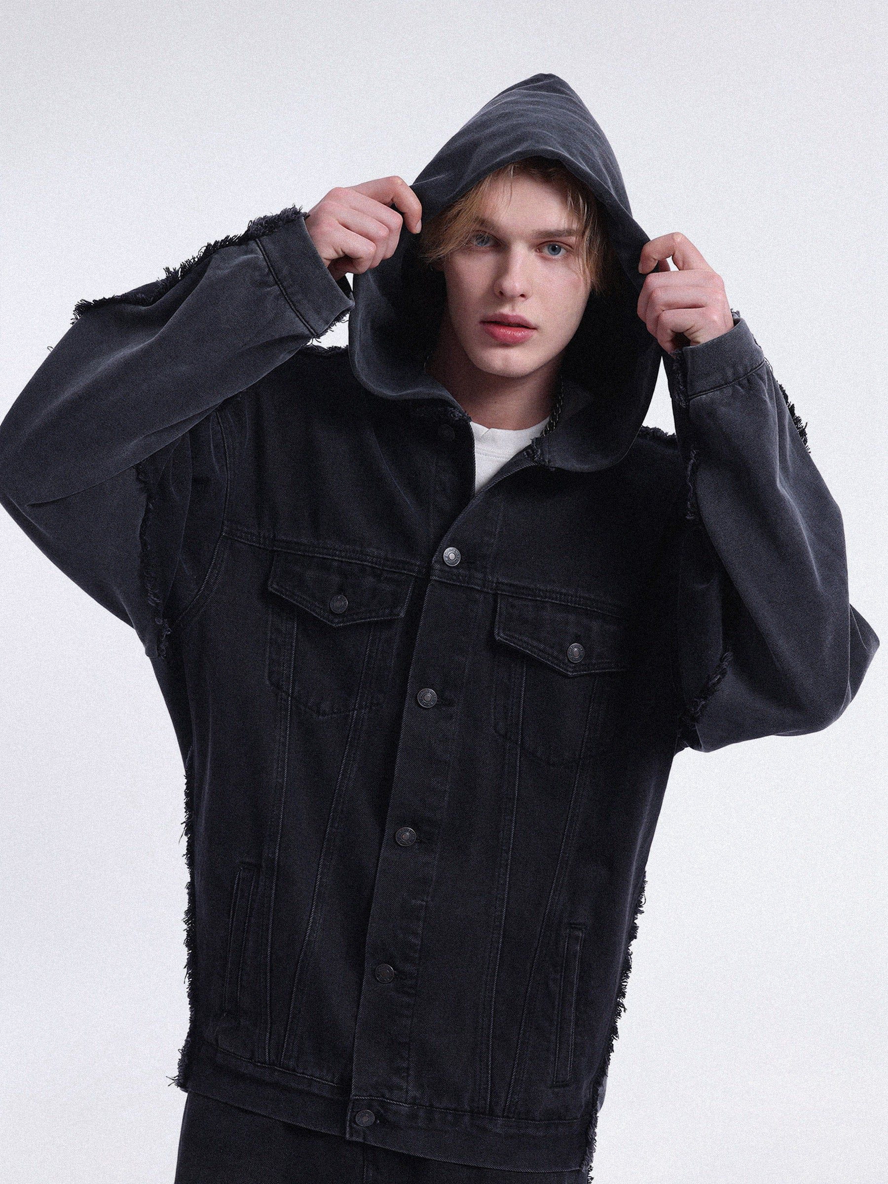Aelfric Eden Washed Hooded Denim Jacket-IYAMIUIO