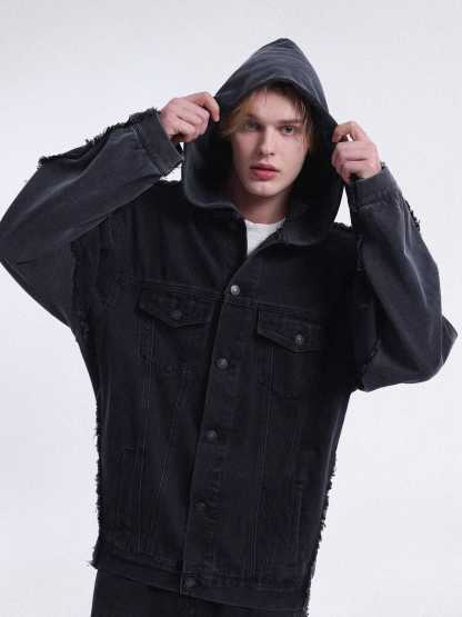 Aelfric Eden Washed Hooded Denim Jacket-IYAMIUIO