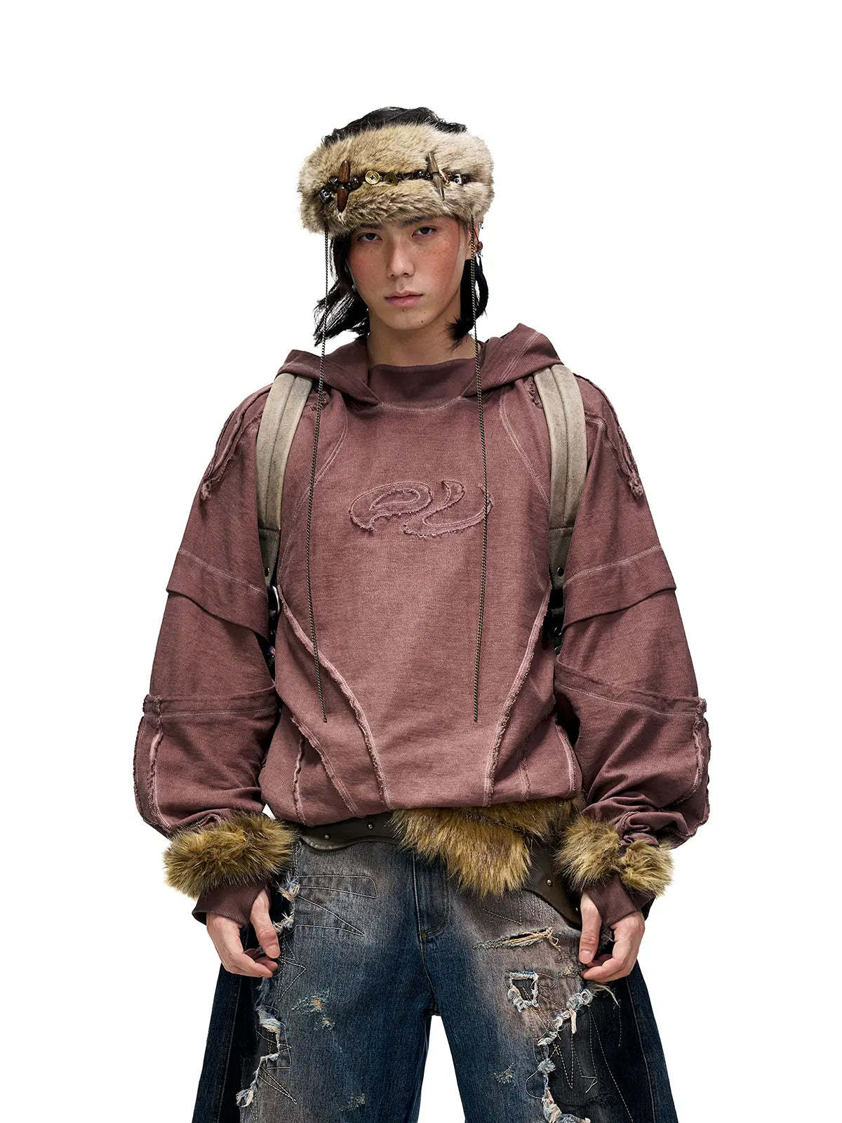 Deconstructed Hoodies with Gradient Wash-IYAMIUIO