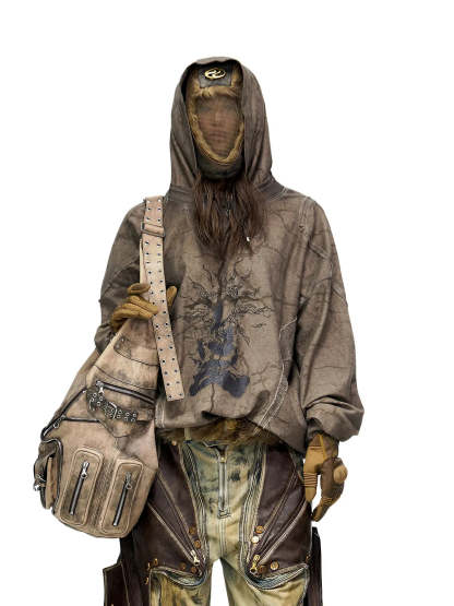 Vintage Sun Totem Distressed Hoodies-IYAMIUIO