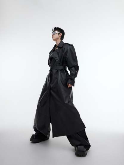 【23s October.】Deconstructed Silhouette PU Leather Coat-IYAMIUIO
