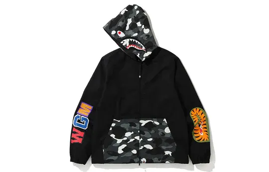 A Bathing Ape Shark Camo Pocket Full Zip Hoodie 'Black' 0ZXSWM140008D