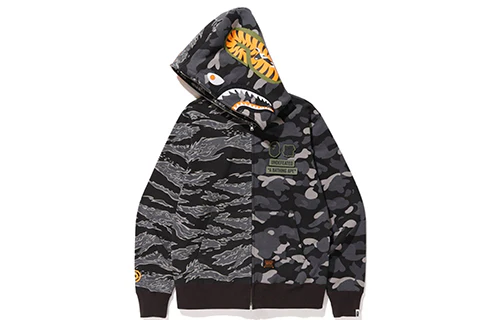 A Bathing Ape x Undefeated Shark Camo Full Zip Hoodie 'Grey Black' 1E73-115-906