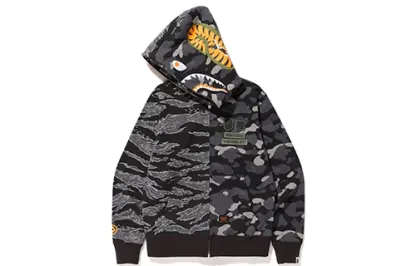 A Bathing Ape x Undefeated Shark Camo Full Zip Hoodie 'Grey Black' 1E73-115-906