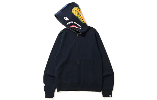 A Bathing Ape Shark Camo Hood Full Zip Hoodie 'Black Navy' 1G20-115-010