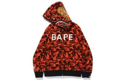 A Bathing Ape x XO Shark Camo Full Zip Hoodie 'Orange Red' 1F73-115-925